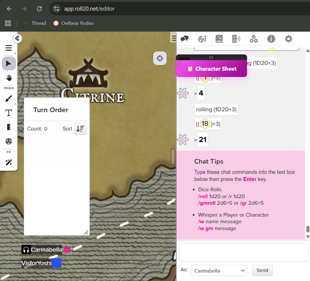 Roll20 - synced character sheet