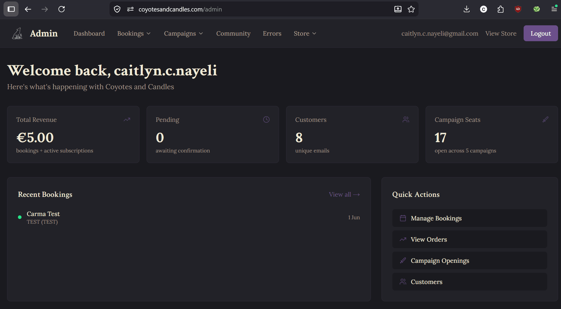 Admin dashboard