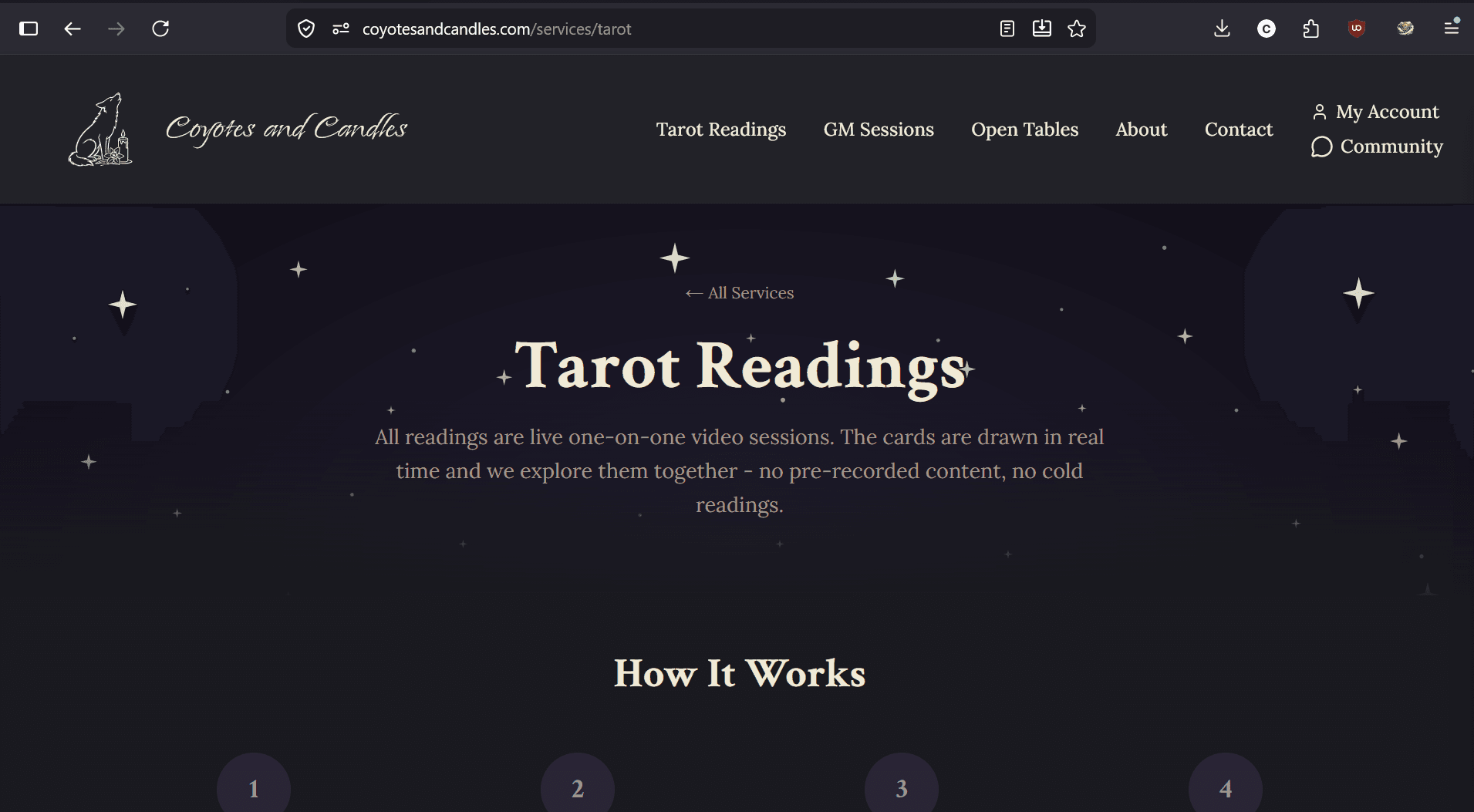 Tarot readings booking page
