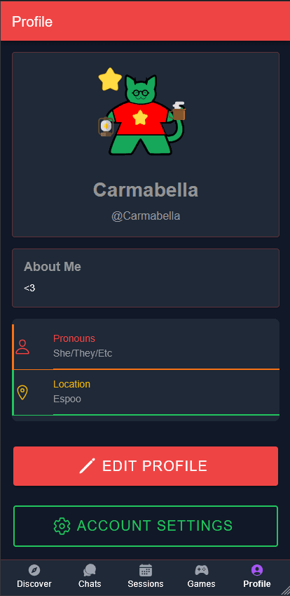 Profile with custom avatar